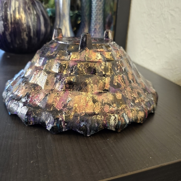 HANDCRAFTED Upcycled Glass Abstract Dish HANDPAINTED Tabletop Art Decor Bowl - Picture 16 of 17